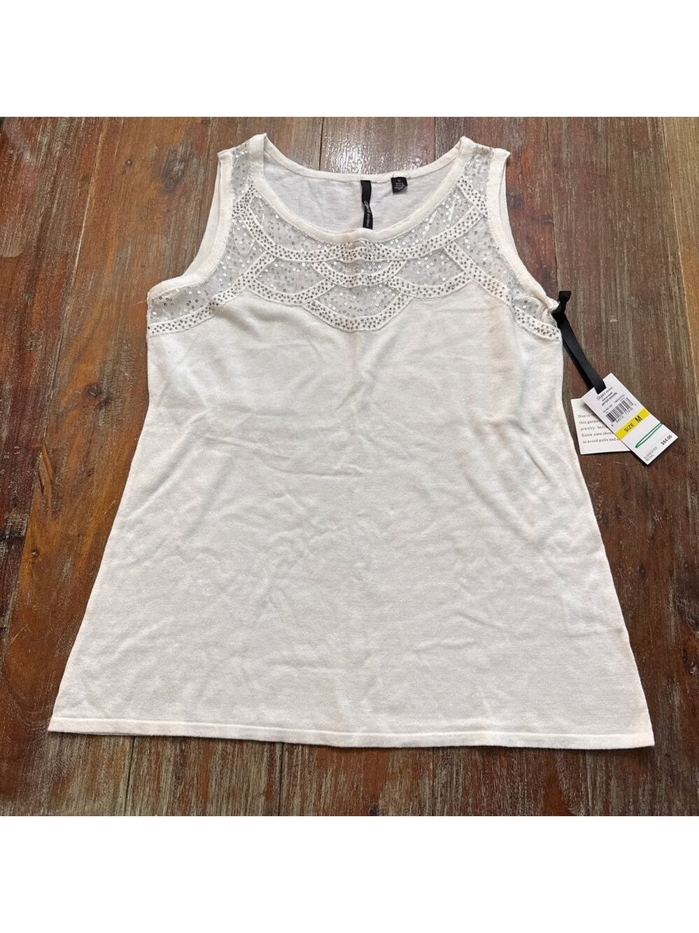 Skye’s the Limit NWT Ivory Scalloped Sequin Tank Top Medium After Hours